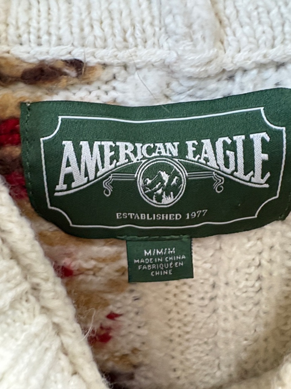 American Eagle Outfitters Cream and Red Nordic Cable Sweater - Picture 2 of 5